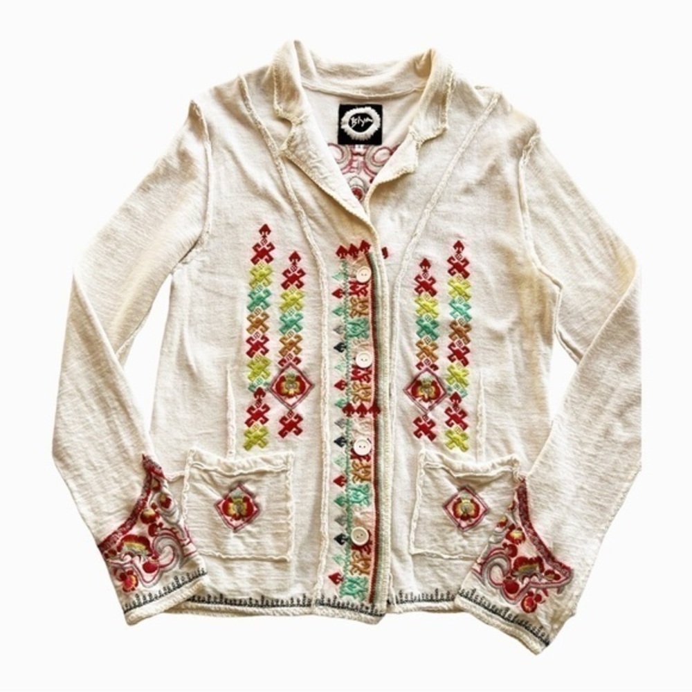 Johnny Way Biya Cream Cotton Embroidered Jacket Size Small‎